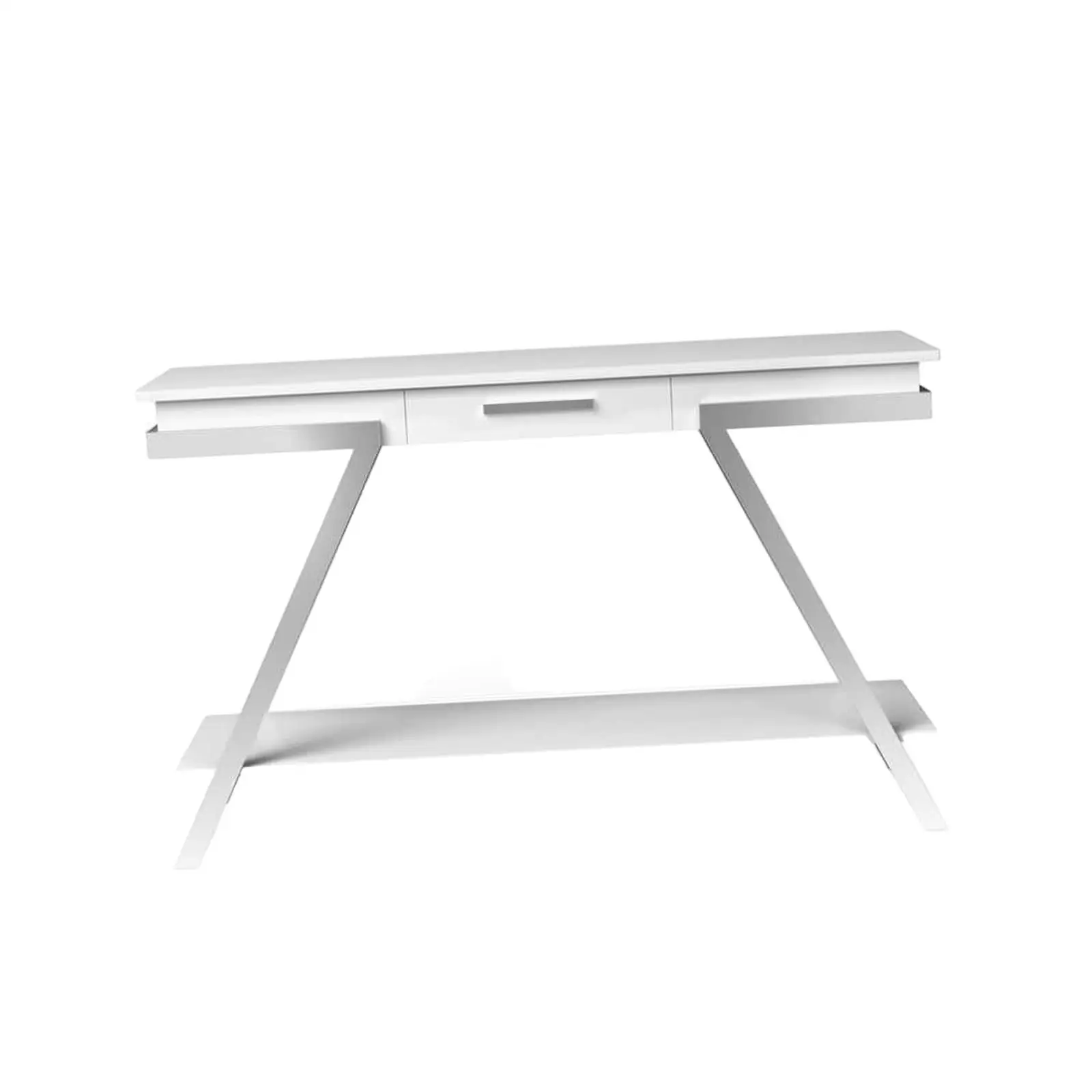 Contemporary White 1pc Sofa Table High Gloss Finish Chrome Frame