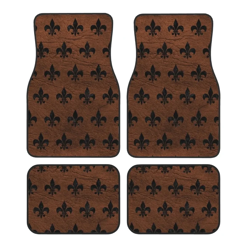 Fleur De Lis Car Floor Mats of 4 Pieces Crystal Velvet Carpets Rugs Lily Flower Universal Car Front Rear Carpets Foot Mats 5