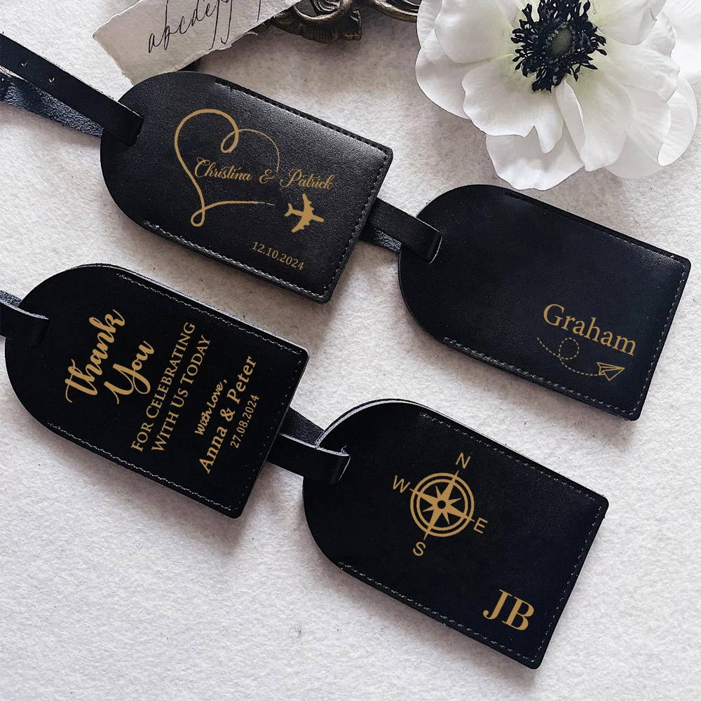 Personalized Leather Monogrammed Luggage Tag Couple Travel Baggage Label Tags Wedding Custom Best Friend Gift Bridal Shower Gift