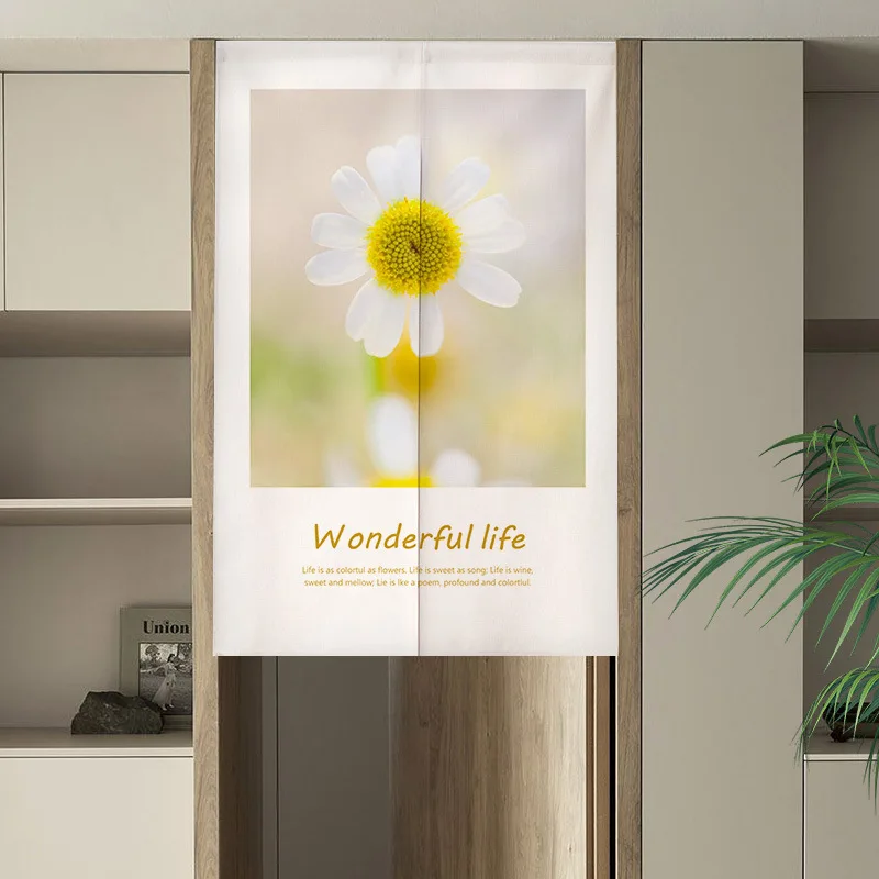 Fresh Sunflowers changing room Curtain Privacy Partition Doorway Curtains Kitchen Entrance Noren Linen Hanging Half-curtain