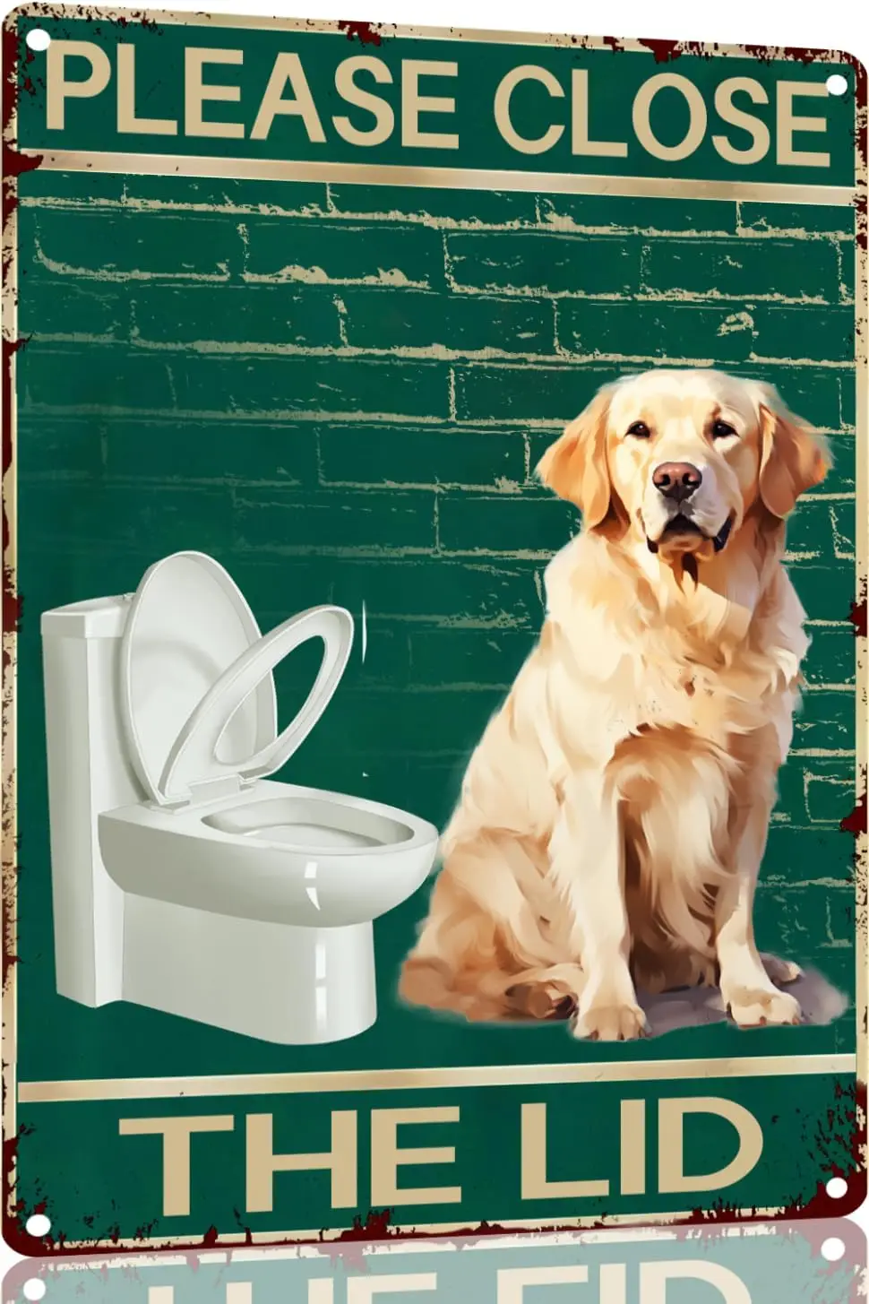 Y1,Golden Retriever Tin Sign Dog Please Close The Lid Bathroom Restroom Vintage Metal Retro Poster  Inch for Toil