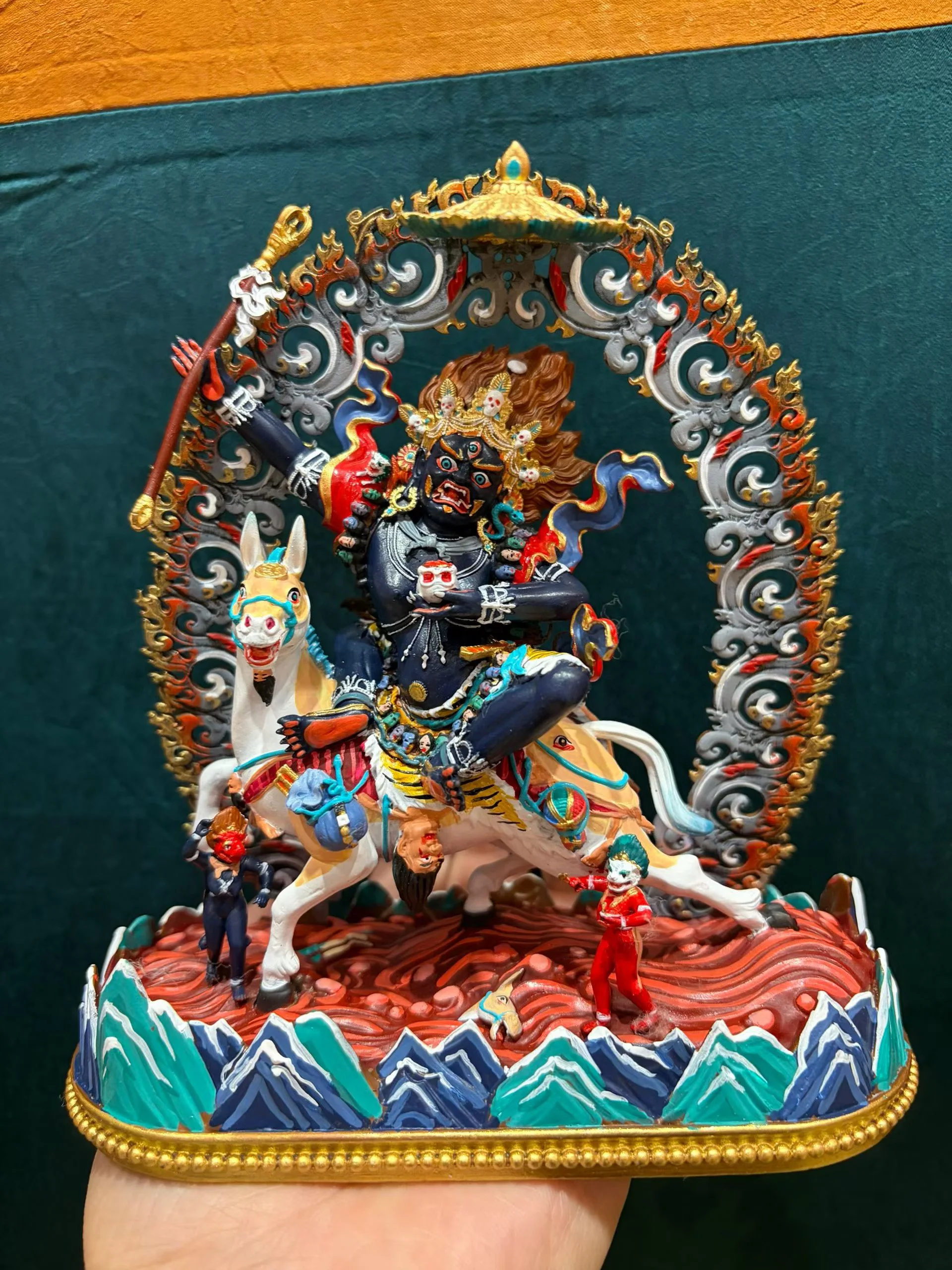 Special offer 15CM Exquisite copper carving painted Buddha statue Buddha Mother palden Lhamo Buddhist family worship