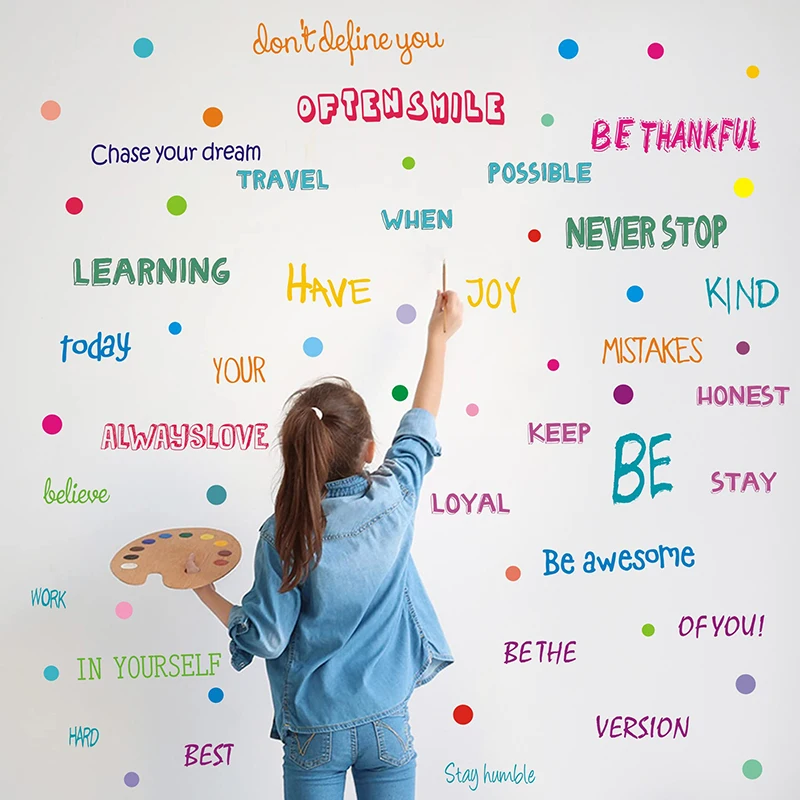 

3pcs Kindergarten inspirational decor stickers Self-adhesive English words polka dot classroom motivational wall sticker decals