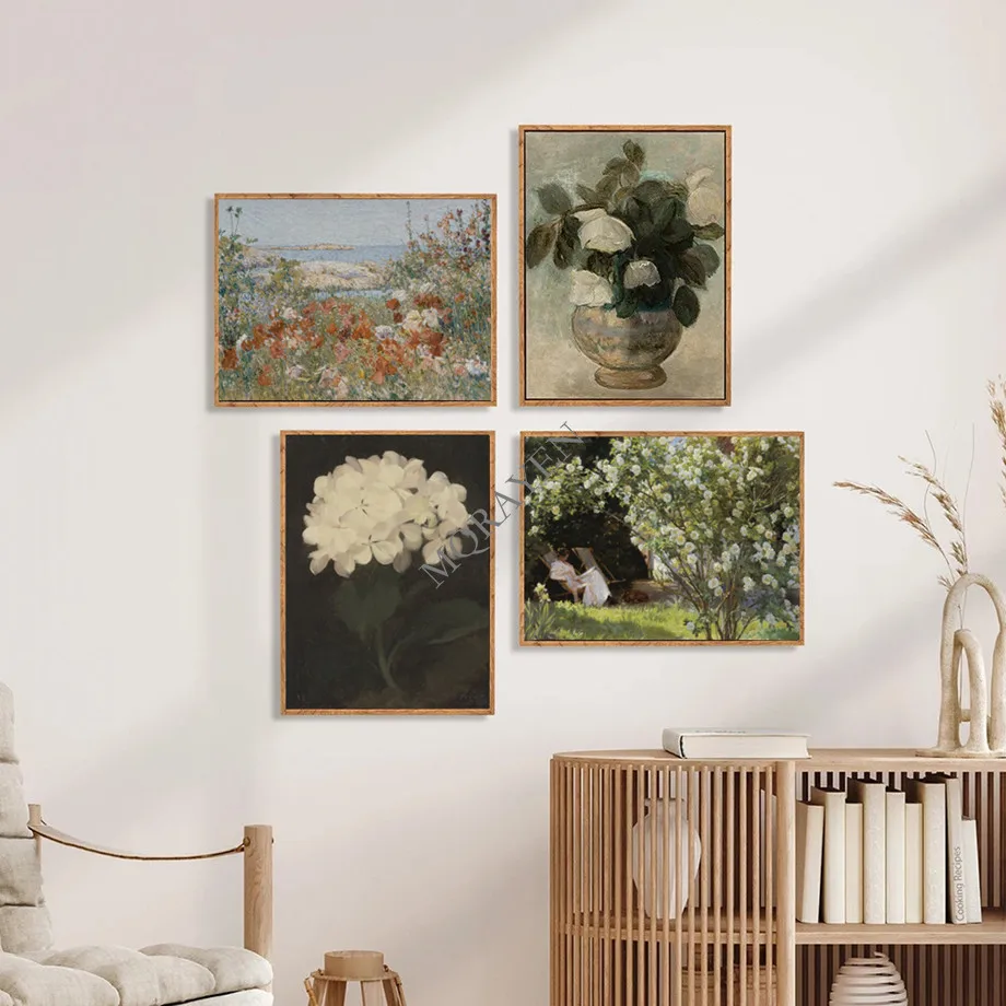 Rural Nature Landscape Wall Art Victorian Woman Reading Posters Canvas Painting White Flower Prints For Living Room Home Decor view 3