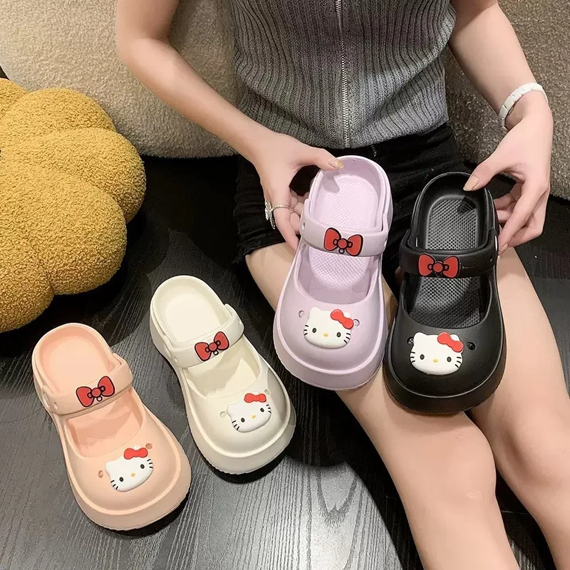 Sanrio Hello Kitty Cartoon Women Slippers Anime Casual Thick Sole Sandals Kawaii Cute Girls Trend Beach Slipper Gift For Girls