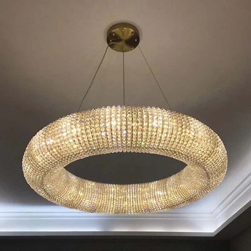 

Modern E14 LED Crystal Chandelier Chrome Round Design Pendant Light for Bedroom Living Room Indoor Pendant Light Deco Fixtures