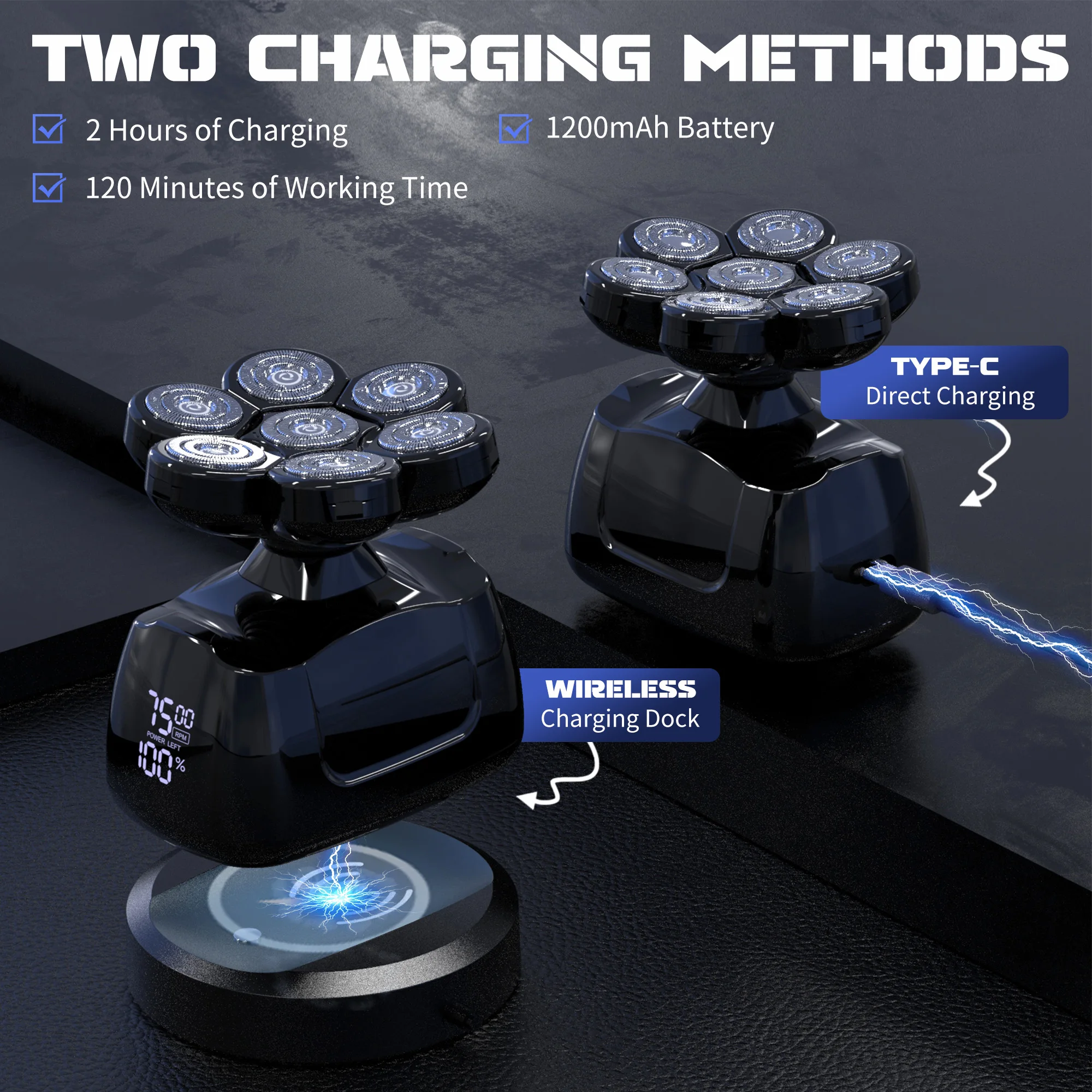 7D Head Shavers for Bald Men,5-in-1 Shaving Grooming Kit for Balder,Wet or Dry Electric Razor,LED Display/Type-C Charge Precision Blades Hair Clippers