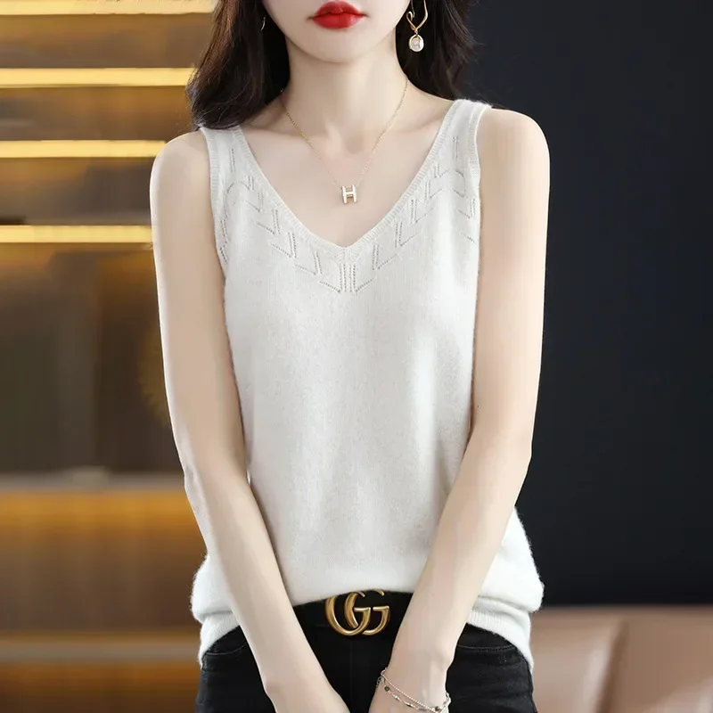 Spring Summer Women Sweater Vest Slim Fit V-neck Sleeveless Knitwears Tops Korean Fashion Innerwear Bottoming Shirt Knit Vests