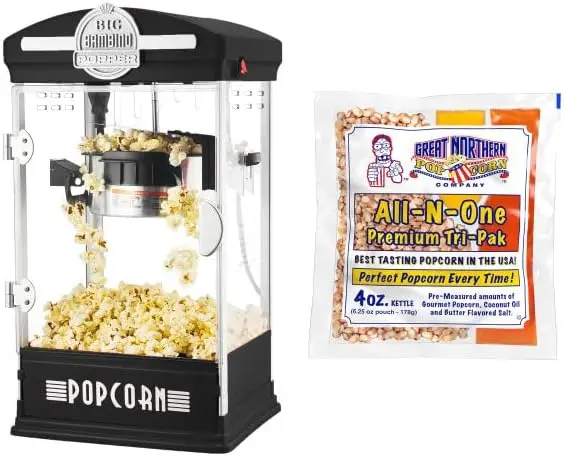 Mesin Popcorn-ketel 4 Oz dengan 12 pak paket biji Popcorn semua dalam satu, Sendok, dan tas oleh Popcorn Utara (Blac