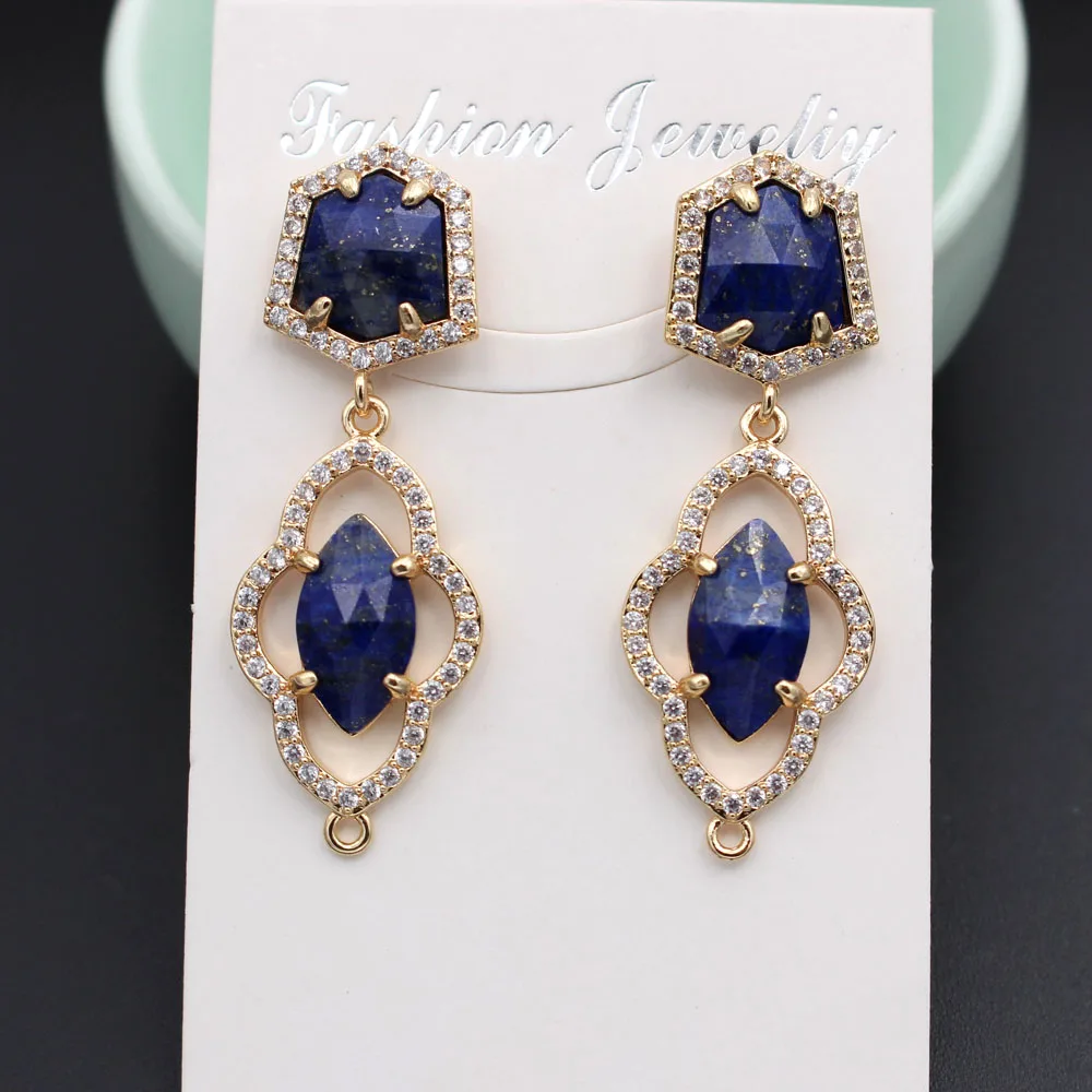 3pair Stud Earring Connectors CZ Marquise Shape Natural Amethyst Lapis Stone DIY for Women Hanging on Dangle Earrings Making