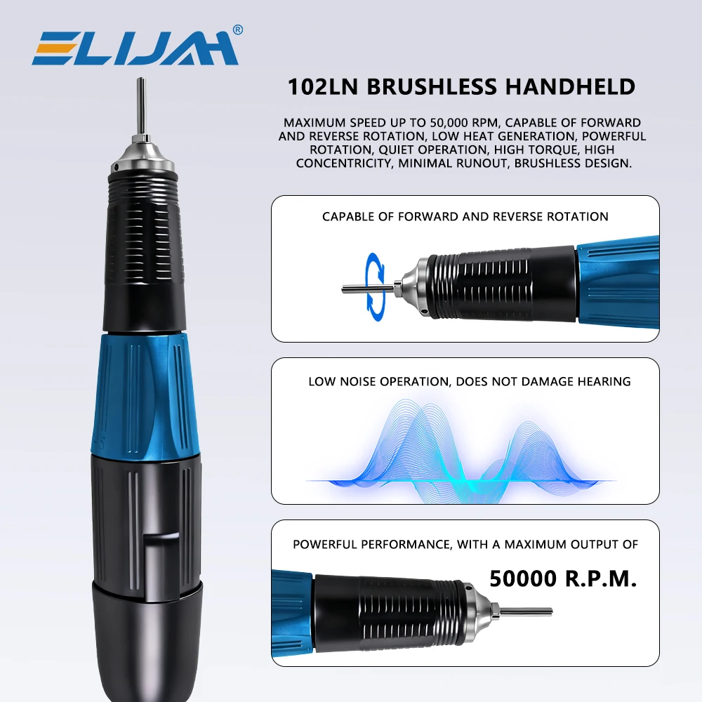 

ELIJAH Brushless Motor Polishing Machine 40000RPM Micromotor Denture Polish Equipment Dental Handle Grinder Manicure Tools