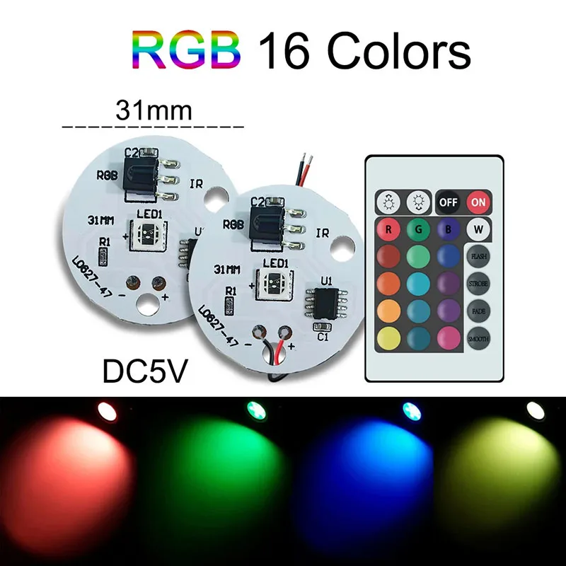 3W RGB LED Board with 24-Key IR Wireless Remote DC 5V & AC 110V-220V Color Gradient Source Light  DIY Display Model Lighting
