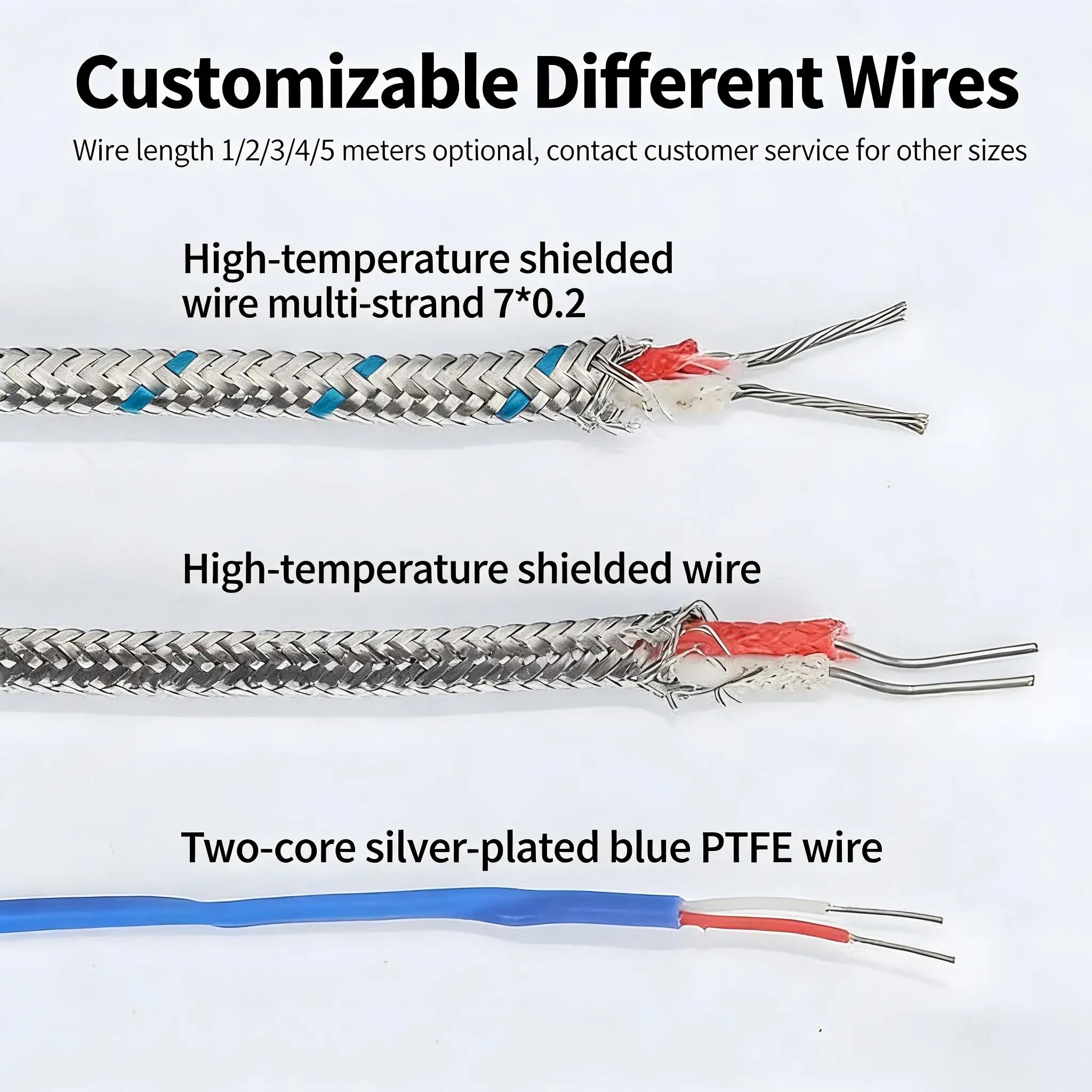 1/2/3/4/5m Yarn-Wrapped Thermocouple K  E  Type Thermocouple temperature sensor M6 M8 M10 Compression spring 0-600℃