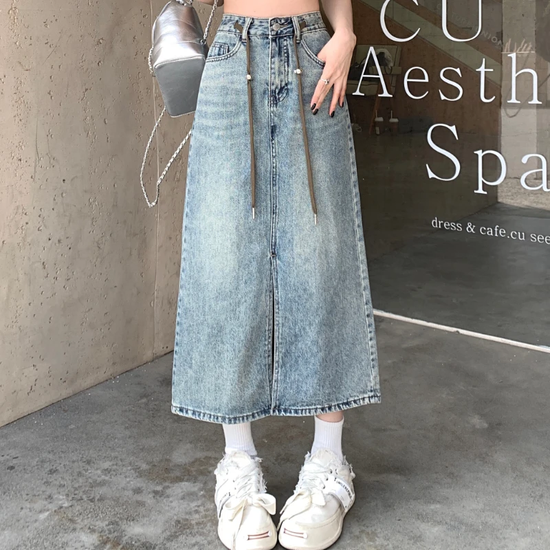 

Ladies Fashion Mid Length Denim Skirt Women Clothes Female Girls Spring Summer Autumn Casual Streetwear OL Long Skirt BVA1249