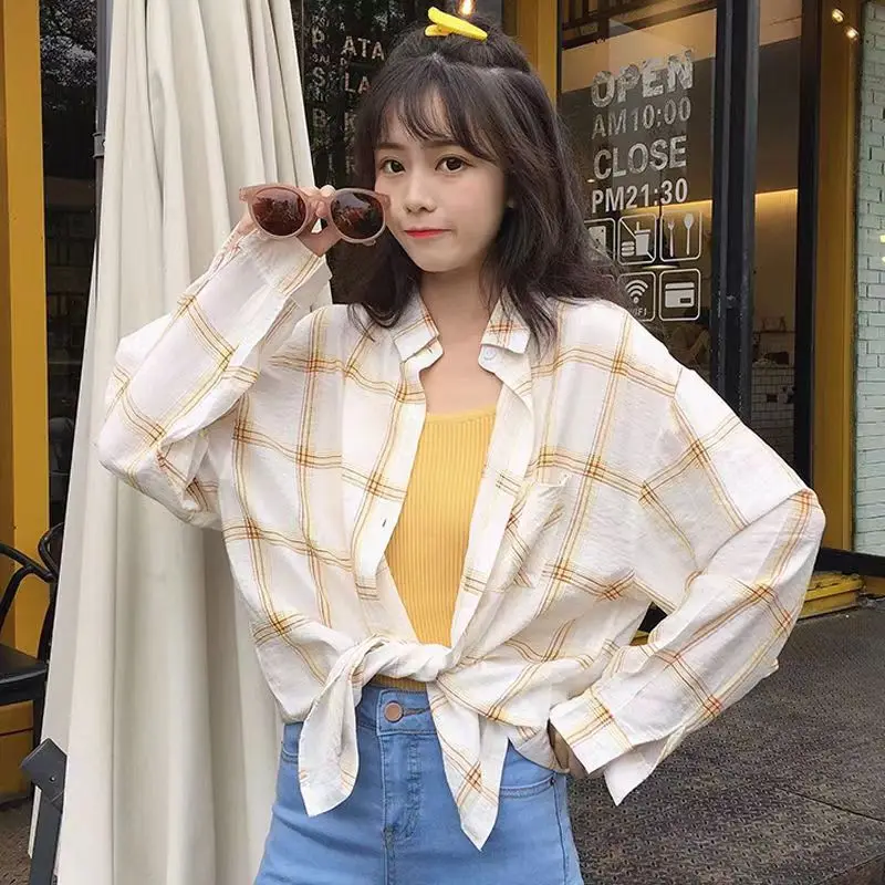 Sunscreen shirt, women's summer long sleeved fashionable Korean version loose and versatile student autumn checkered shirt jacke