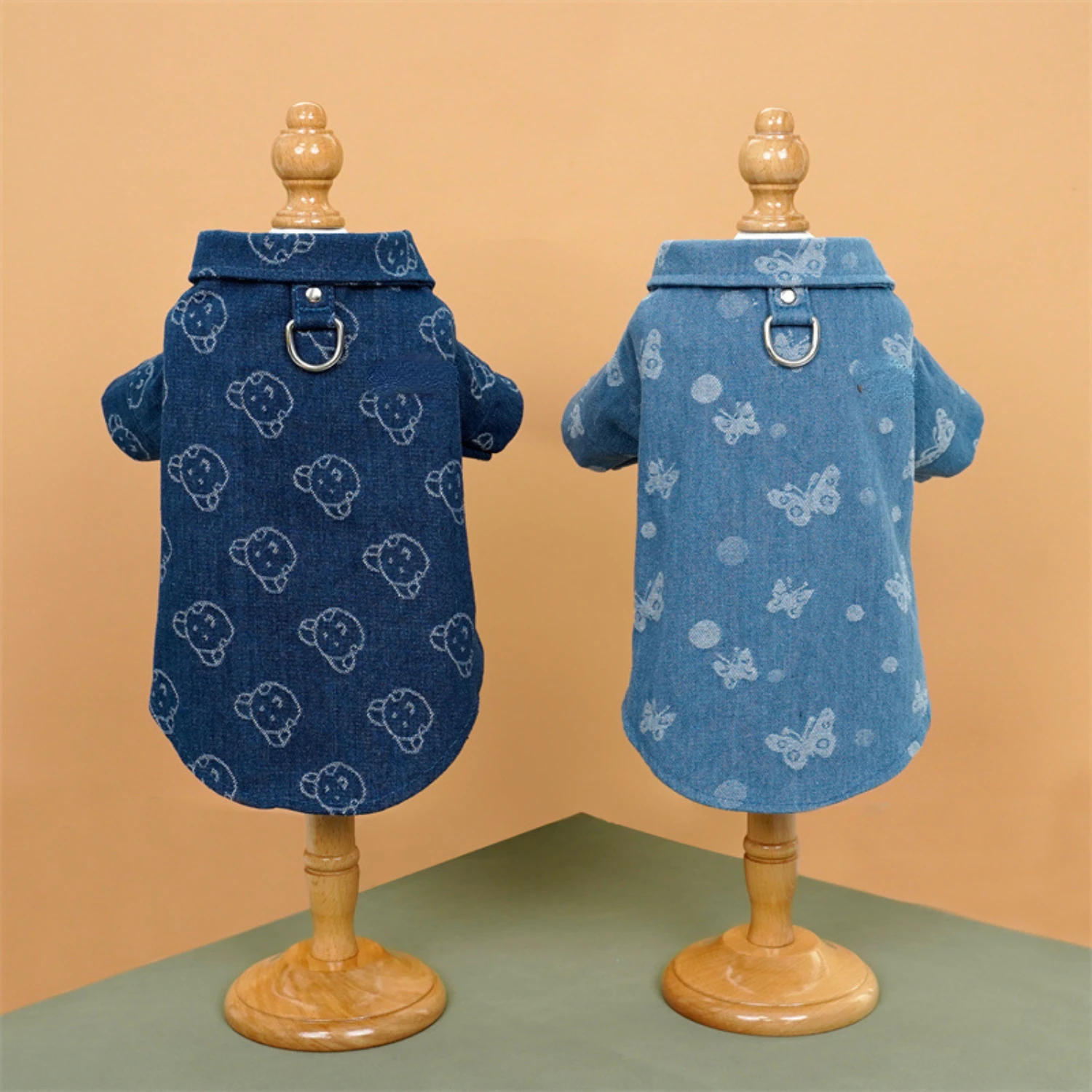 

Denim Pet Shirt with Leash Ring, Paw Print - Small to Medium Dogs/Cats - Teddy & French Bulldog Clothing Supply Bunny supplies