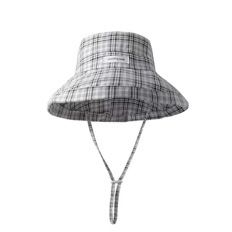 Plaid Wide-Brimmed Lace-Up Bucket Hat for Women, Large brim Makes Your Face Look Smaller, Sun Protection Hat, Bucket Hat