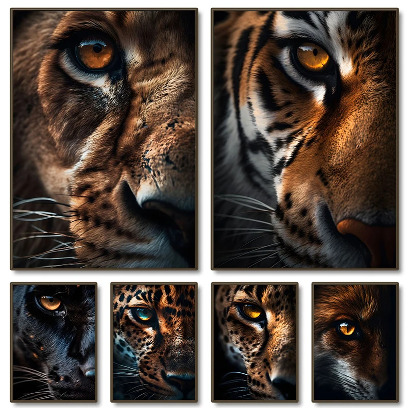 Animal Closeup Shots Wildlife Tiger Lion Eye Poster Prints Canvas Painting Wall Art Picture For Home Living Room Decor Cuadro