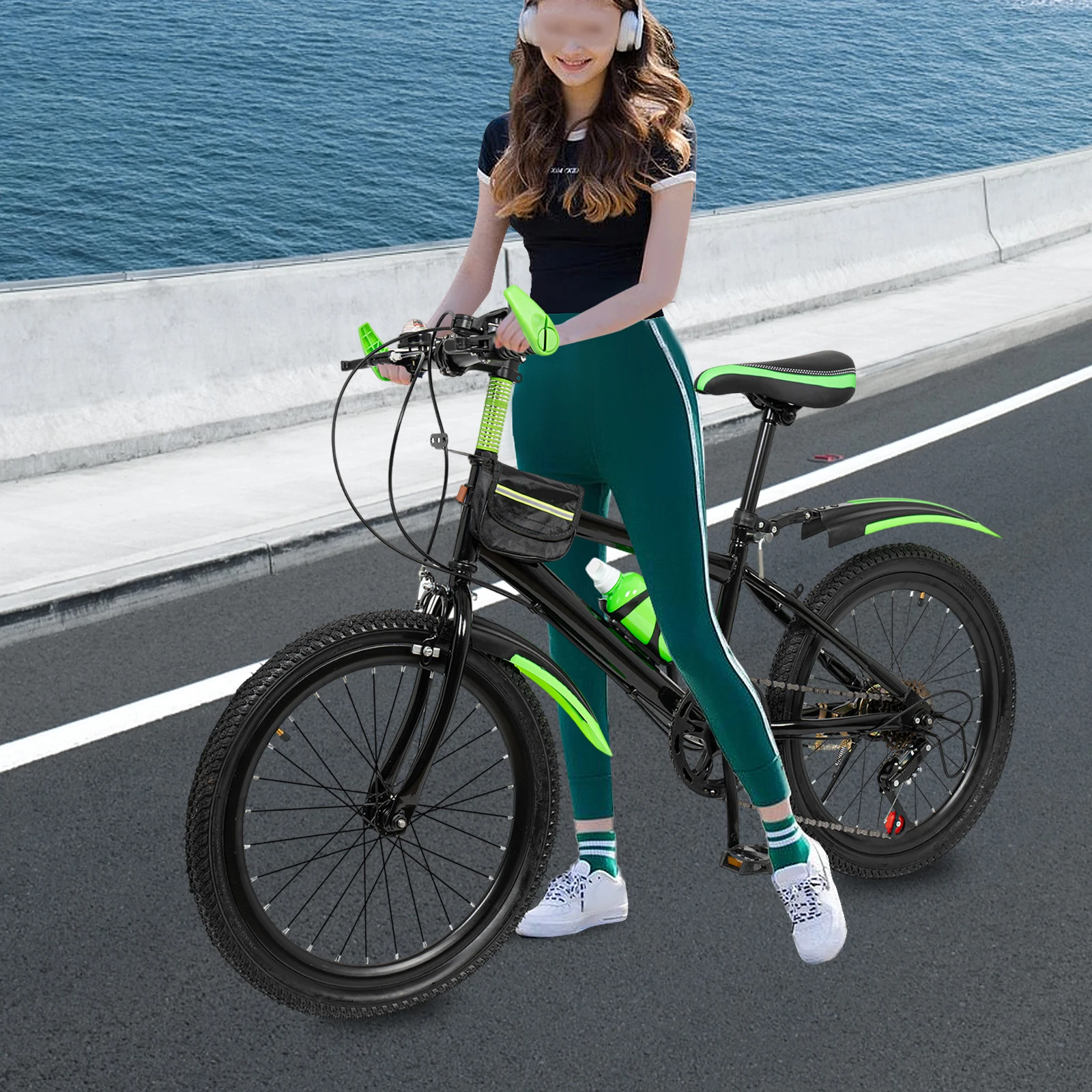 20 Zoll grünes Mountainbike für Jugendliche, Rahmen aus Kohlenstoffstahl, 21-Gang-Schaltungen, Doppelscheibenbremsen & Vorderradaufhängung, leichtes Offroad-Fahrrad für Trails, Pendeln, Gelände (Grün)