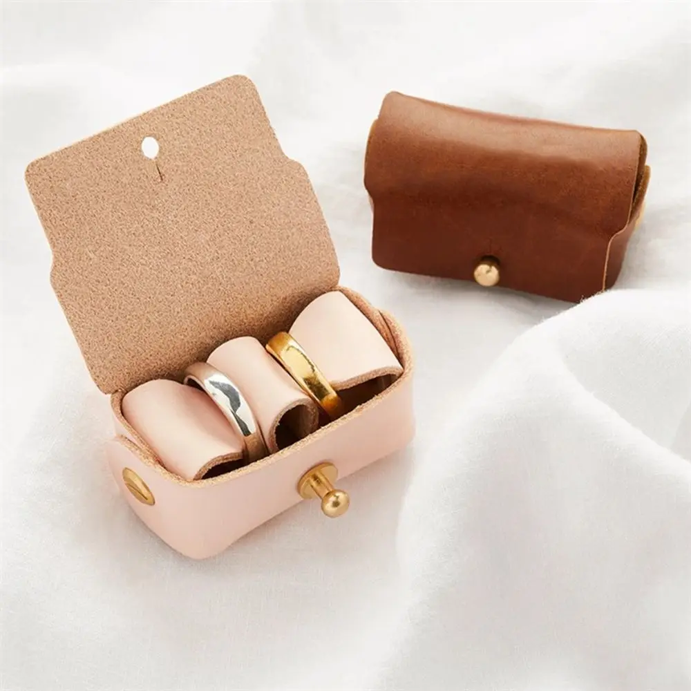 Fashion PU Leather Ring Jewelry Bag Solid Color Mini Ring Holder Storage Box Anti Lost Dog Ring Bearer for Dog Collar