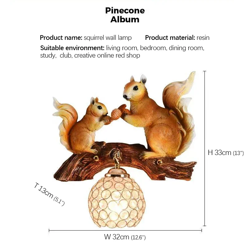 ABEL Modern Squirrel Resin Wall Lights LED Creative Crystal Indoor Sconce Lamp For Home Living Room Corridor Decor