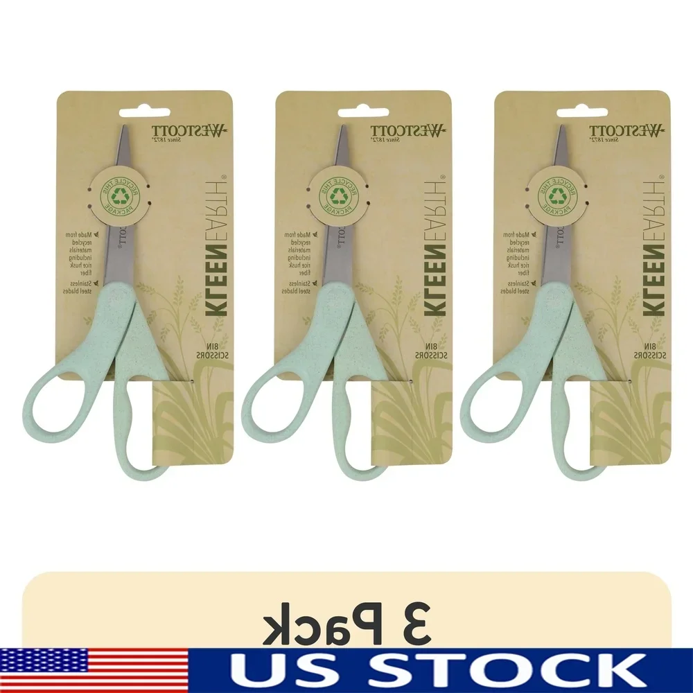 

Eco-Friendly Crafting Scissors 3 Pack Recycled Rice Husks 8 Inch Stainless Steel Blades Lightweight Medium Duty Use Ideal Home