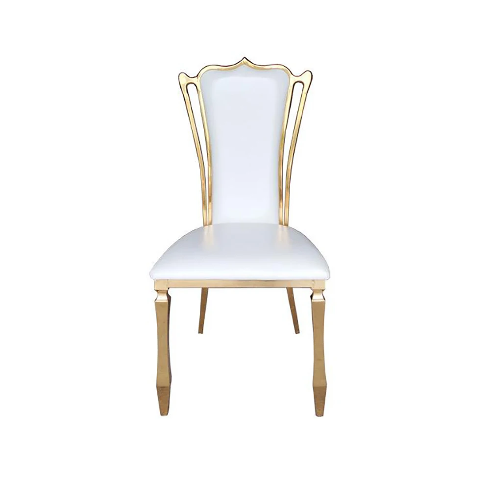 

Modern golden stainless steel white leather wedding king dinning chairs for dining room DCL-S03