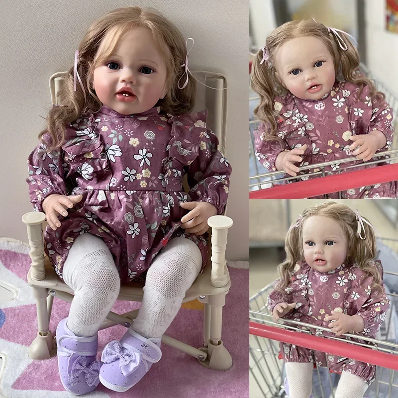 Lottie-Muñeca de bebé recién nacido de 24 pulgadas, niña de princesa Reborn realista, tacto suave, piel 3D, muñeca artística con pelo de raíz de mano