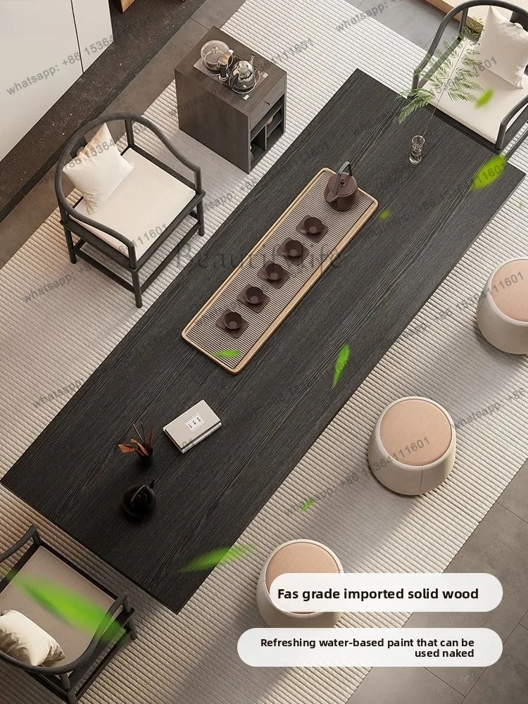 Solid Wood Large Board Tea Table and Chair Set for Home Living Room Office Tea Brewing Table