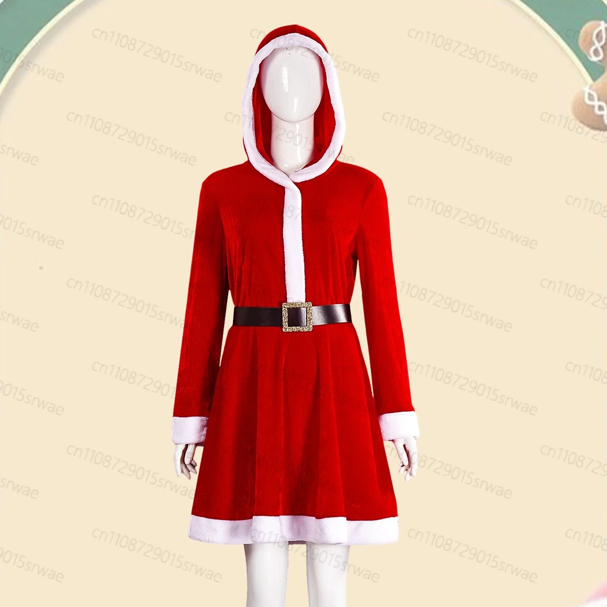 

New Christmas Dresses Costumes Elk Hooded Costume Adults Xmas Party Red Gown Long Sleeve Dress Hooded Patchwork A-line Dress