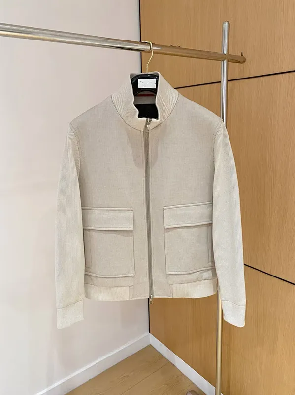 

Italian LP men's clothing splicing knitted old money wind 25 autumn and winter cotton stand-up collar casual simple jacket
