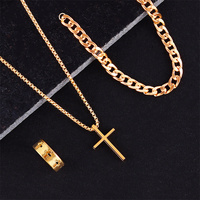 3Pcs/Set Punk Cross Pendant Necklace Chain Bracelet Ring Men's Simple Personality Hip Hop Party Jewelry Accessories Wholesale