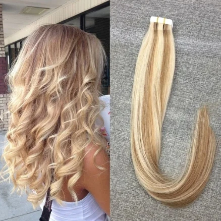 Clearance Sale Tape in Hair Extensions Real Human Hair Weft P27-613 Straight Real Hair Extensions