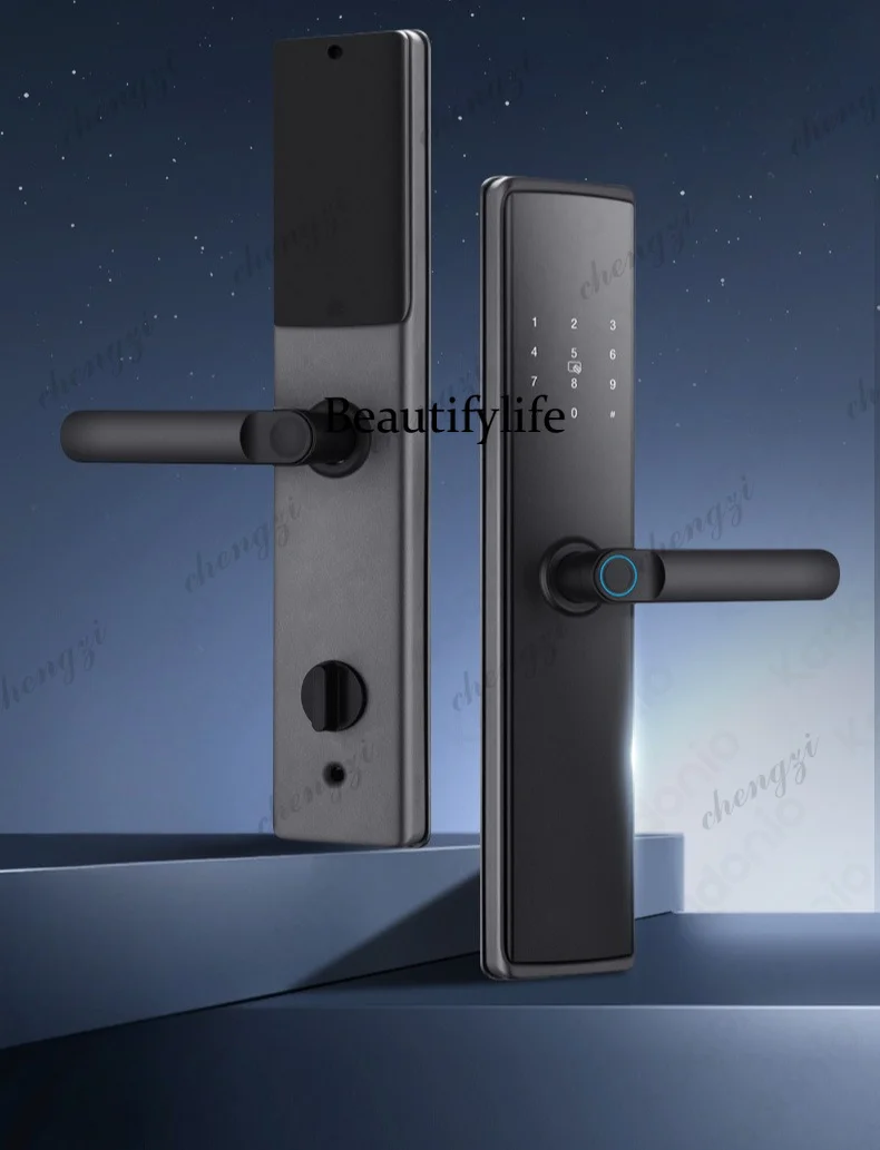 Fingerprint, password lock, home entry door graffiti APP remote management, one grip to open the smart door lock