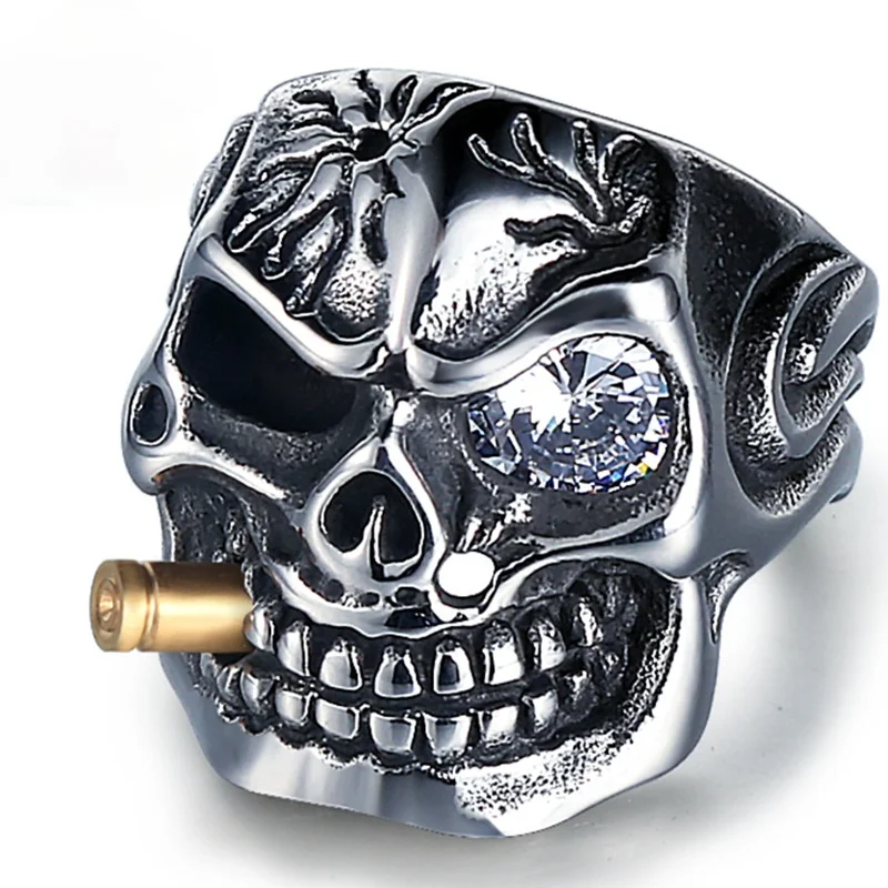 Megin D Stainless Steel Titanium Punk Skull Mouse Bullet Vintage Rings for Men Women Couple Friends Gift Fashion Jewelry Gothic