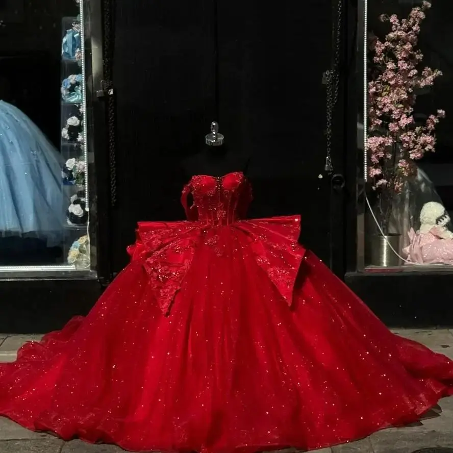 ANGELSBRIDEP فساتين حفلات الأميرة الحمراء فساتين Quinceanera مع زينة دانتيل زهور ثلاثية الأبعاد vestidos de 15 quinceañera مخصصة