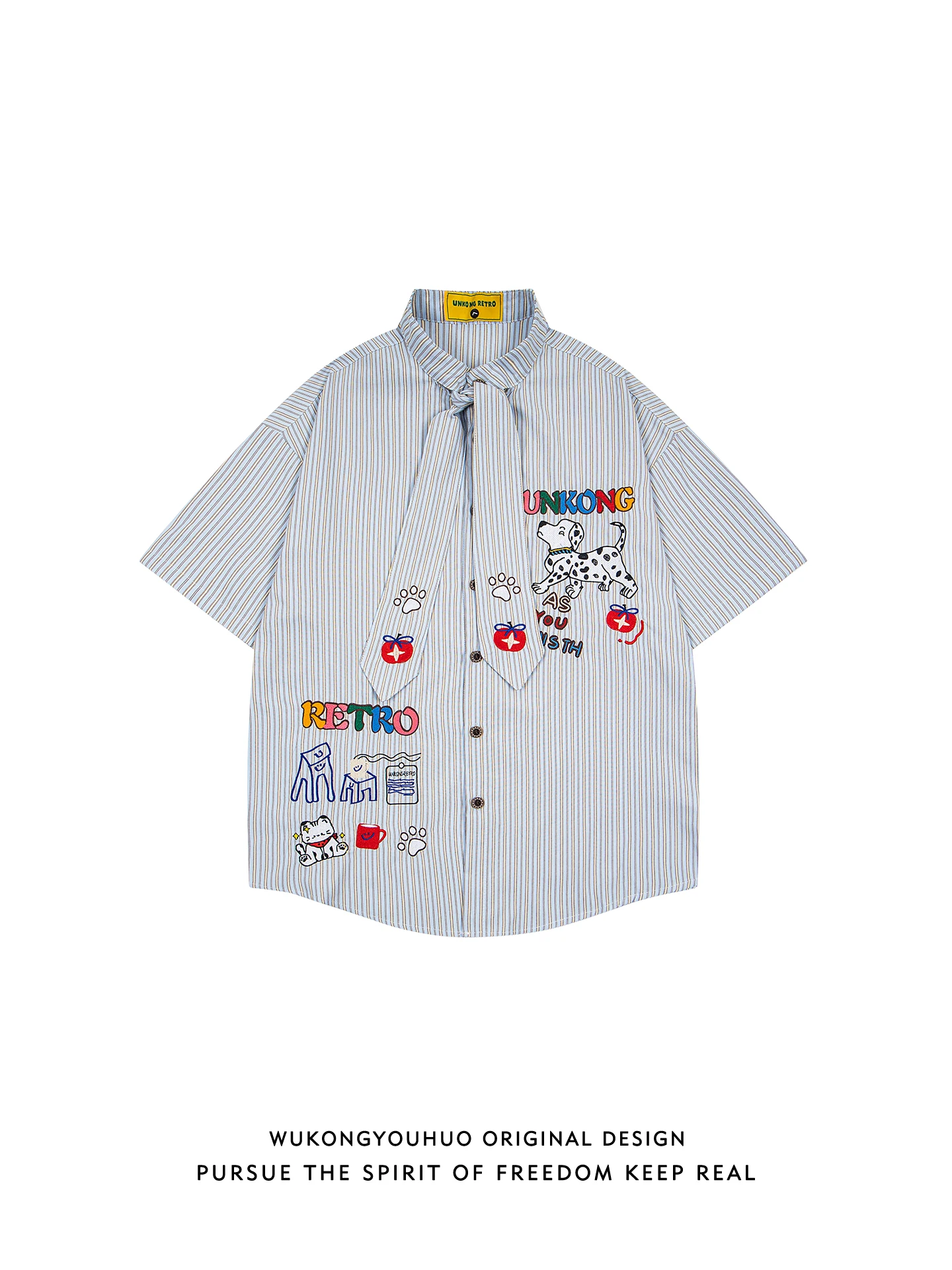 

Summer Cartoon Embroidered Striped ort Sve Loose Men's irt Casual Sle f Sve Design Sensation Couple's irt