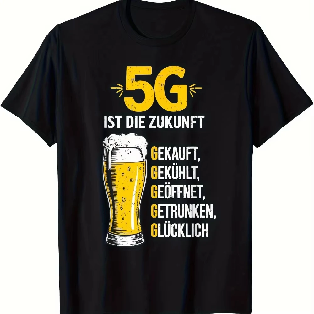Herren-T-Shirt mit lustigem Bier-Aufdruck, Rundhalsausschnitt, Schwarz, Neutral, 100 % Baumwolle, Party, Outdoor, weich, atmungsaktiv, kurze Ärmel