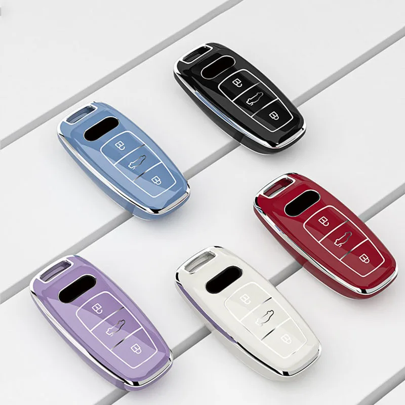 TPU Car Remote Key Case Cover Shell Keychain For Audi A6 A7 A8 E-tron Q5 Q7 Q8 C8 D5 Protection Holder Auto Keyless Accessories