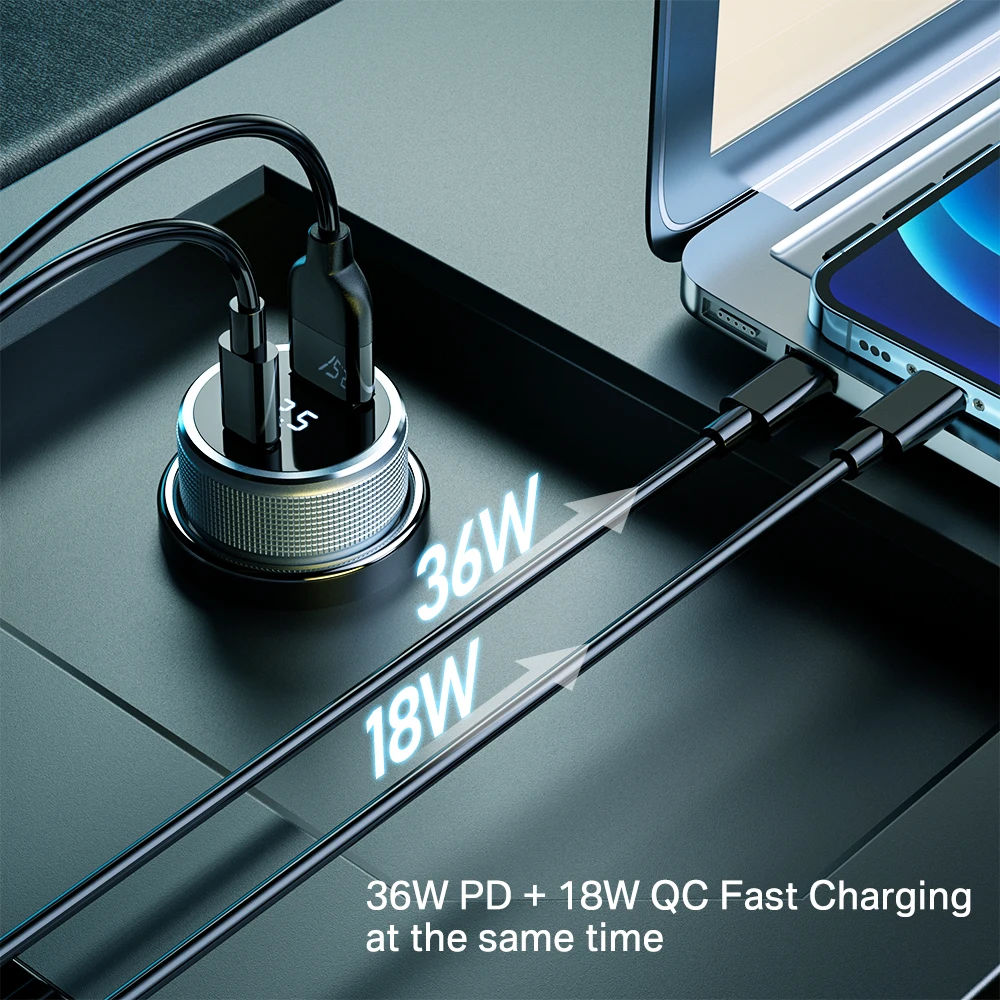 54W USB Car Charger Quick Charge 3.0 Fast Charging Type C QC PD3.0 Mobile Phone Charger Adapter For iPhone Xiaomi Samsung Huawei