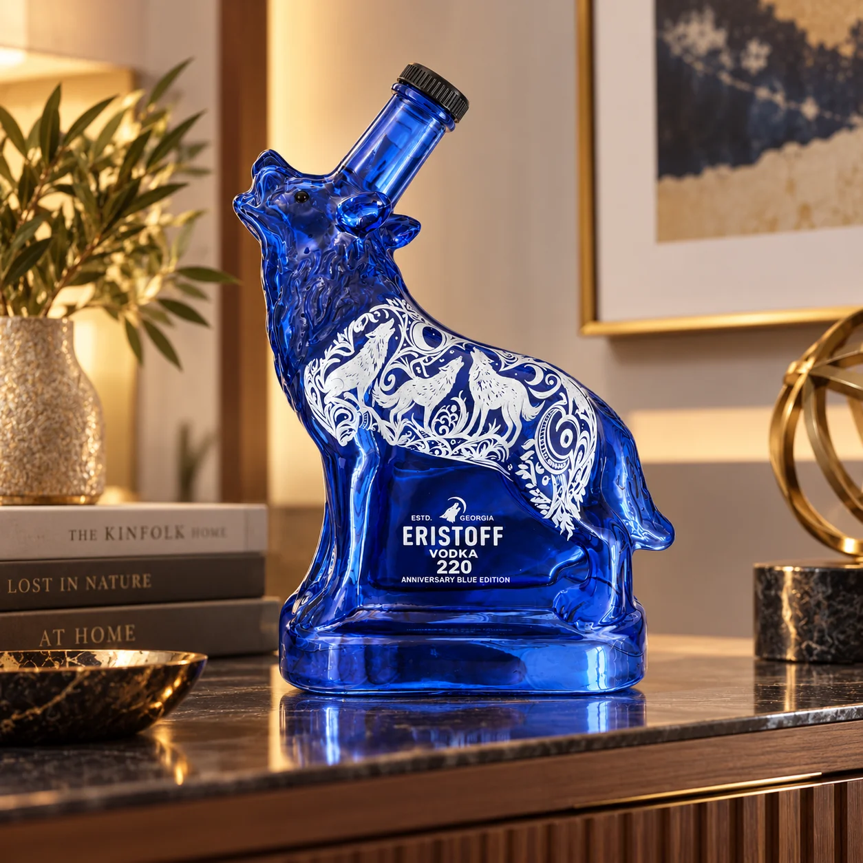 Blue Wolf Glass Decanter Animal Shaped Whiskey Liquor Bottle Creative Spirits Container Home Bar Decor Collectible Gift