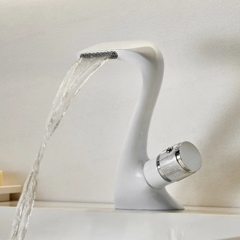 

Полностью медный креативный смеситель-водопад, смеситель для горячей и холодной воды, бытовой смеситель для умывальника с белым лебедем