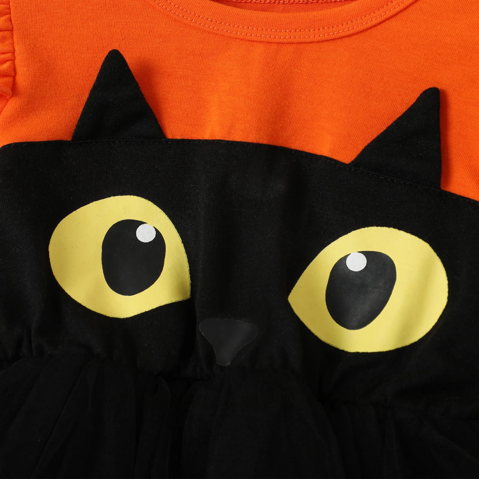 Halloween européen américain enfant Costume fille automne robe à manches longues dessin animé chaton noir imprimé Tulle enfants robe de princesse