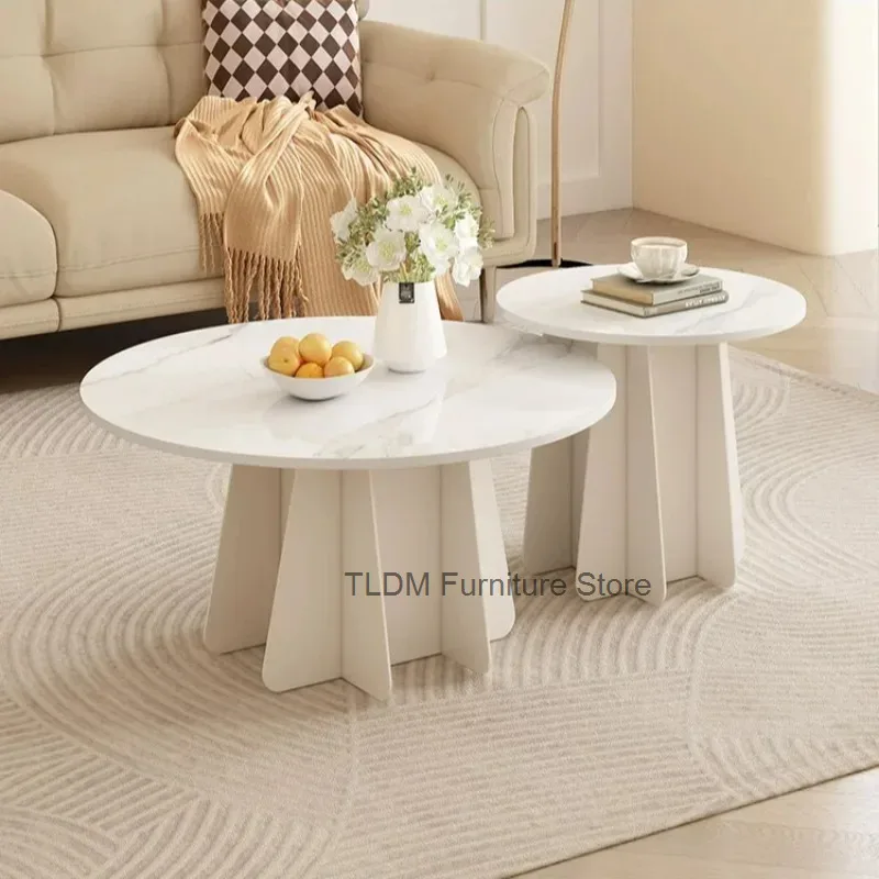 Geometric Side Round Pedestal Sintered Set Stone Split Nesting Base Coffee End Table Table for Modern Living Room Sofa Decor