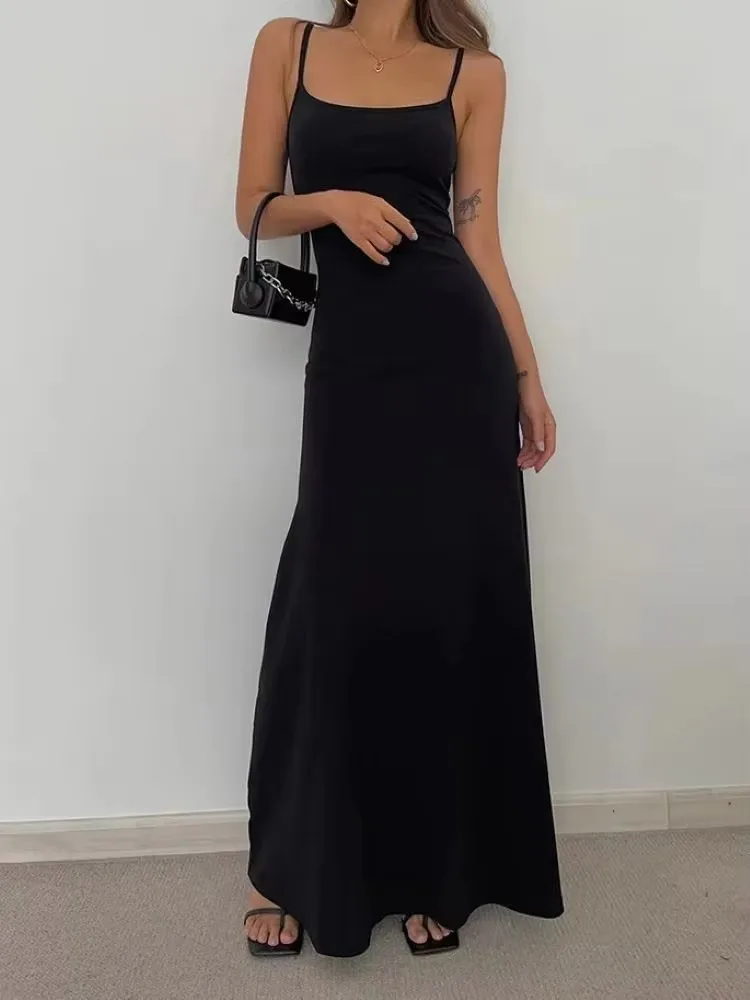 2024 Summer Women\'s New Fashion Simple Temperament Suspender Long Backless Slim Waisted Sexy Sweet And Spicy Casual Dresses
