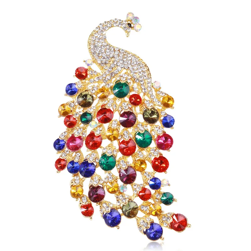 Women Pin Jewelry Exaggerated Colorful Diamonds Peacock Brooch