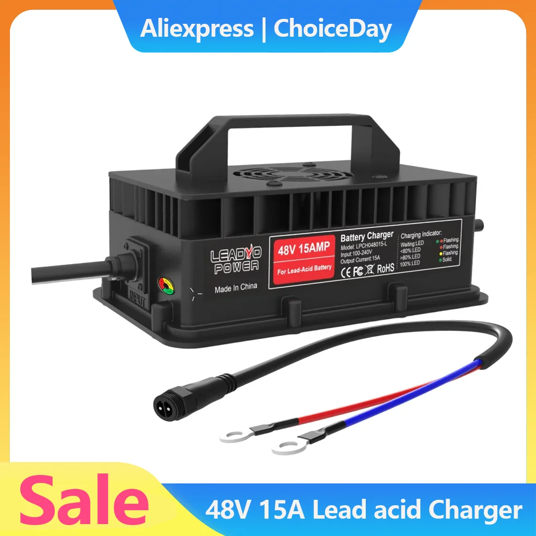 

48V 15A lead acid Battery Charger for Golf Cart Battery IP67 800W smart Fast Charger with M8 O-type plug