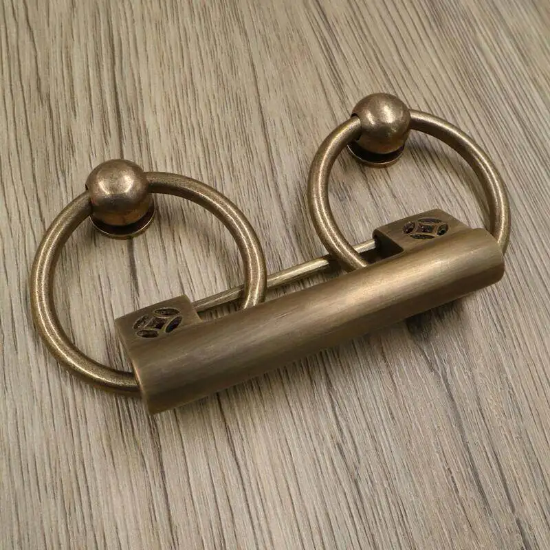 Antique Solid Brass Cabinet Handles Vintage Lockable Drawer Pulls Chinese Style Door Rings for Wardrobe Bronze Door Handle
