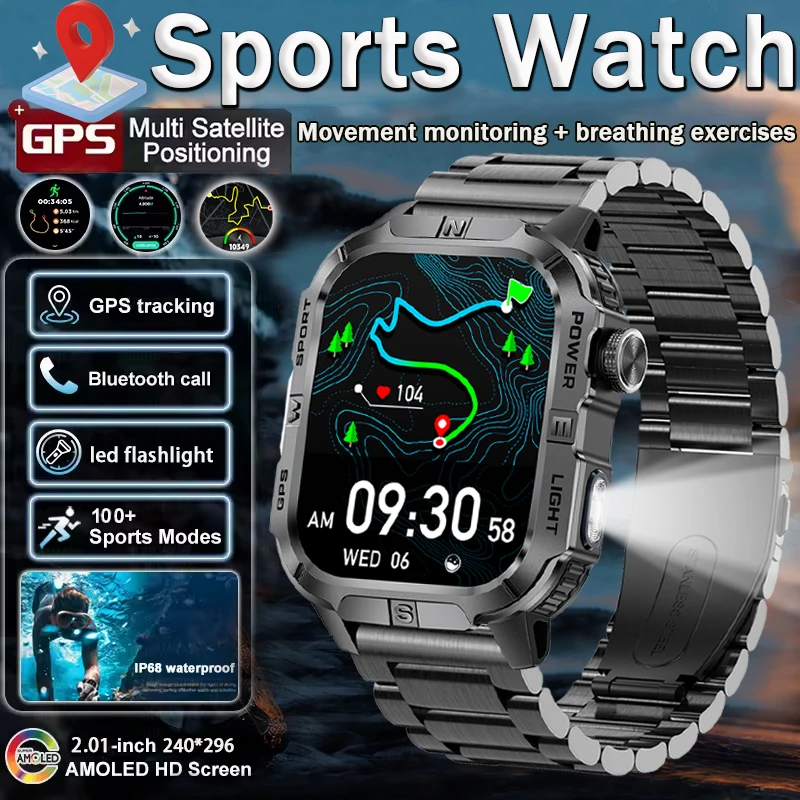 

2025 Dual-band 6 satellite positioning GPS 2.01 "high-definition screen smartwatch, IP68 waterproof, 540mAh Bluetooth call