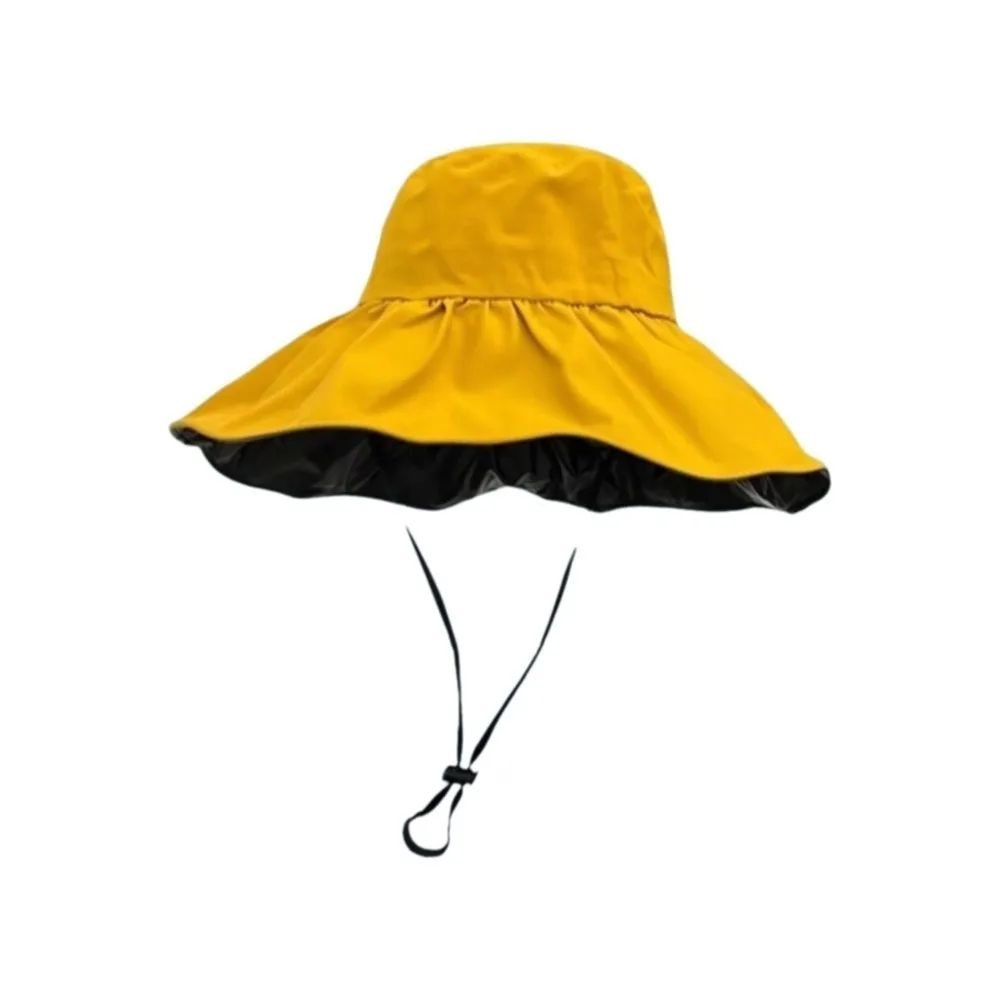 Solid Color Women Fisherman Hat Foldable Adjustable Wide Brim Sun Hat with Windproof Rope Anti-Ultraviolet Sun Protection Hat
